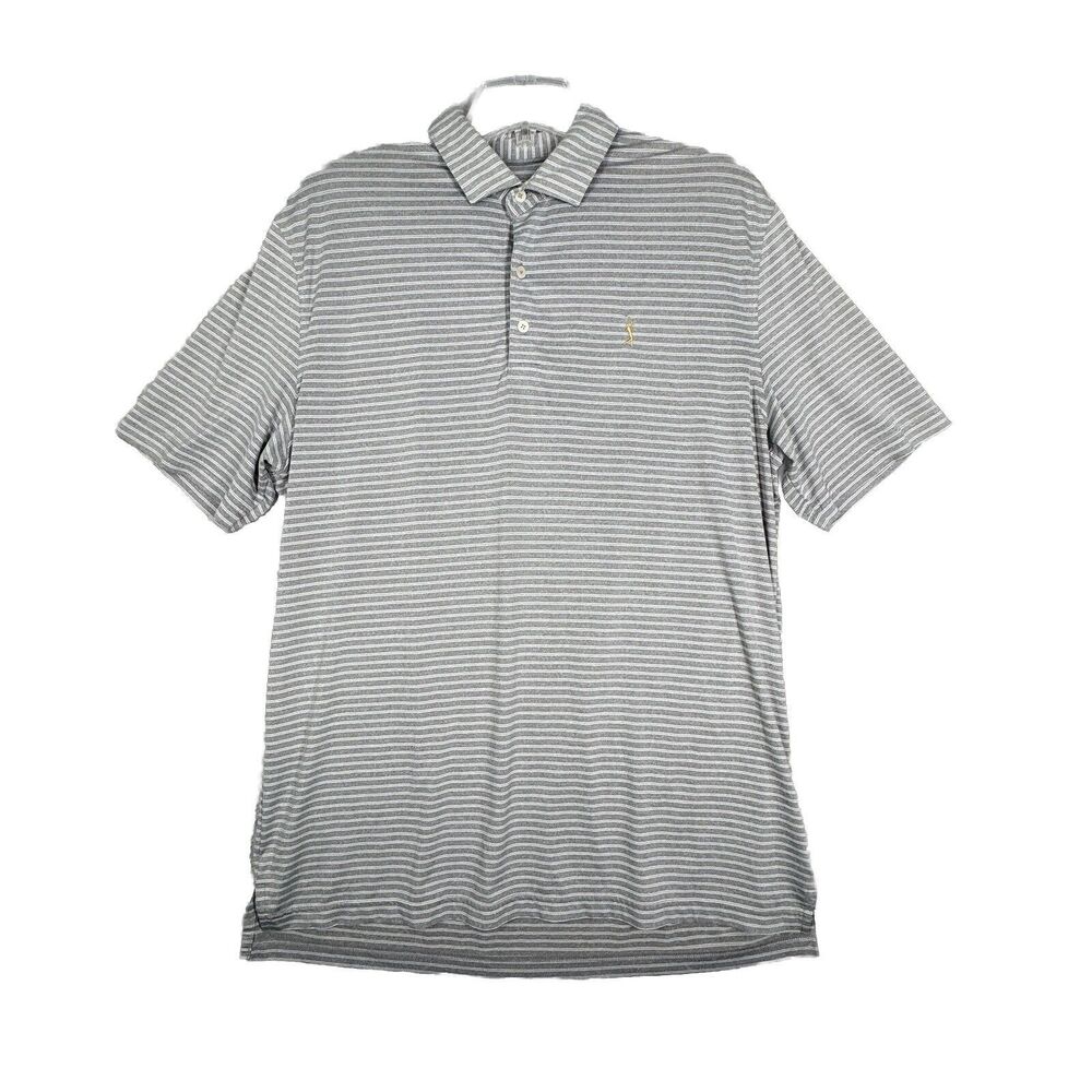 Johnnie-O Shirt Mens Large Gray White Stripe Golf Polo Classic Preppy Sportswear